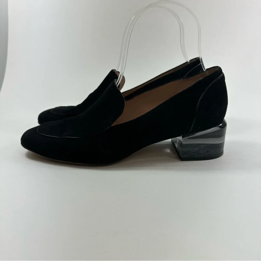 Stewart Weizman Black Suede Loafers With Clear Block Heel Women’s Size 7